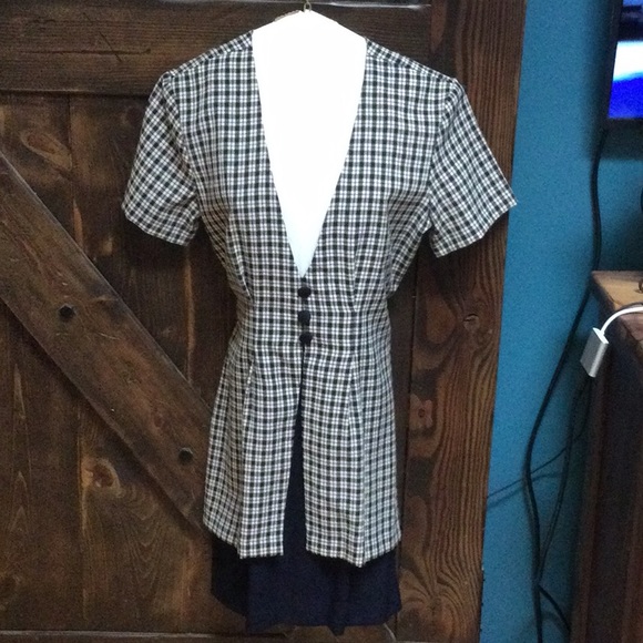 Short sleeve Suit style plaid dress - Picture 1 of 5